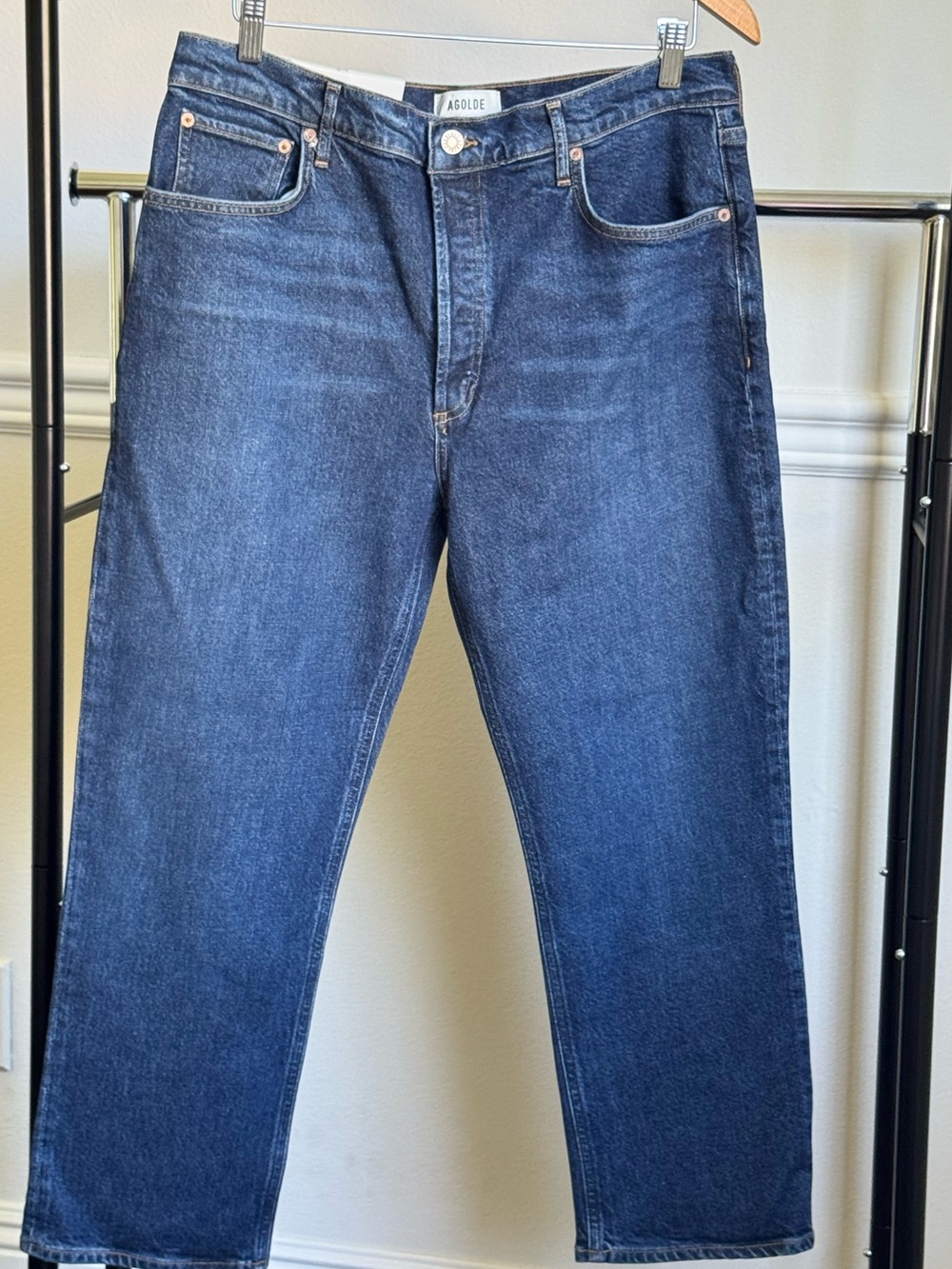 Agolde Riley High Rise Straight Crop Jeans in the divided wash 32 NWT